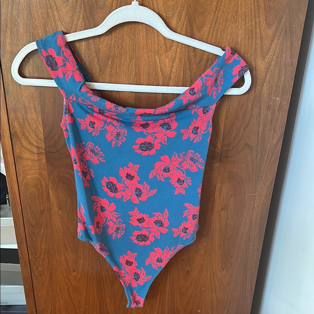 Free People Floral Blue and Red Bodysuit